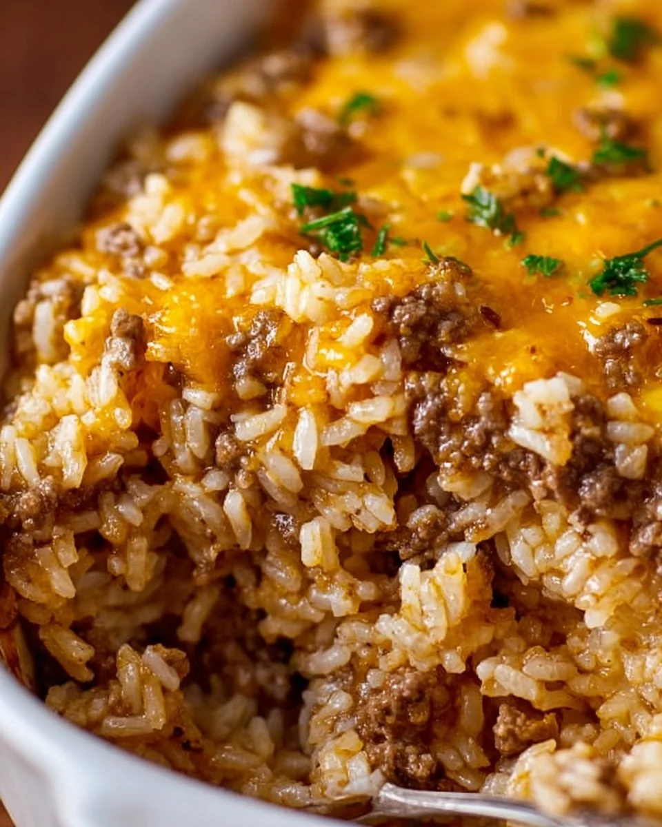 Cheesy Ground Beef and Rice Casserole
