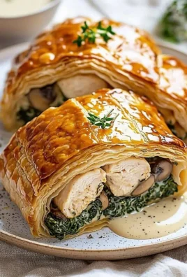 Chicken Wellington with Dijon cream sauce served on a plate