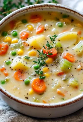 Bowl of comforting one-pot creamy vegetable soup with fresh ingredients