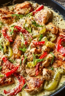 Creamy banana pepper chicken skillet with tender chicken and vibrant peppers