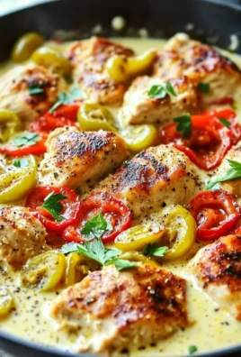 Creamy banana pepper chicken skillet served with herbs and spices