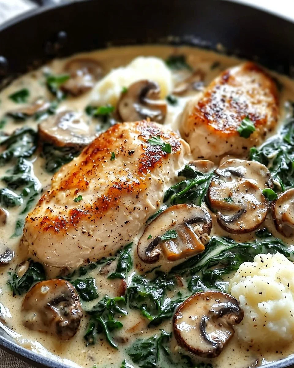 Creamy Chicken Mushroom Spinach Skillet