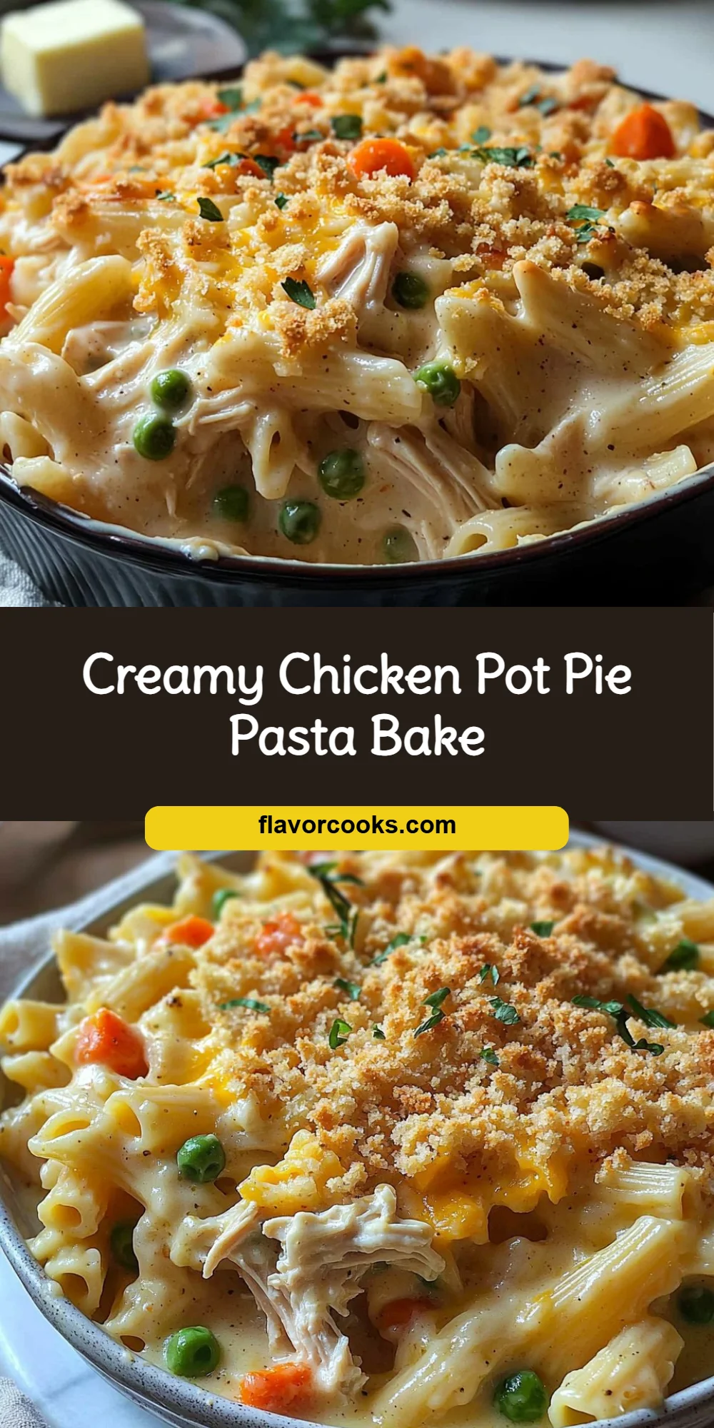 Creamy Chicken Pot Pie Pasta Bake