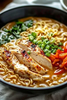 Bowl of Creamy Garlic Chicken Ramen garnished with green onions and herbs