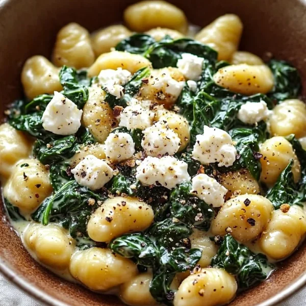 Creamy gnocchi dish with spinach and feta cheese
