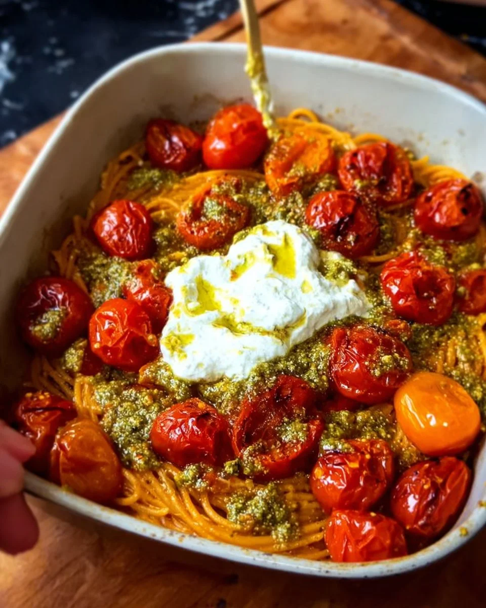 Creamy Roasted Tomato Pesto Spaghetti