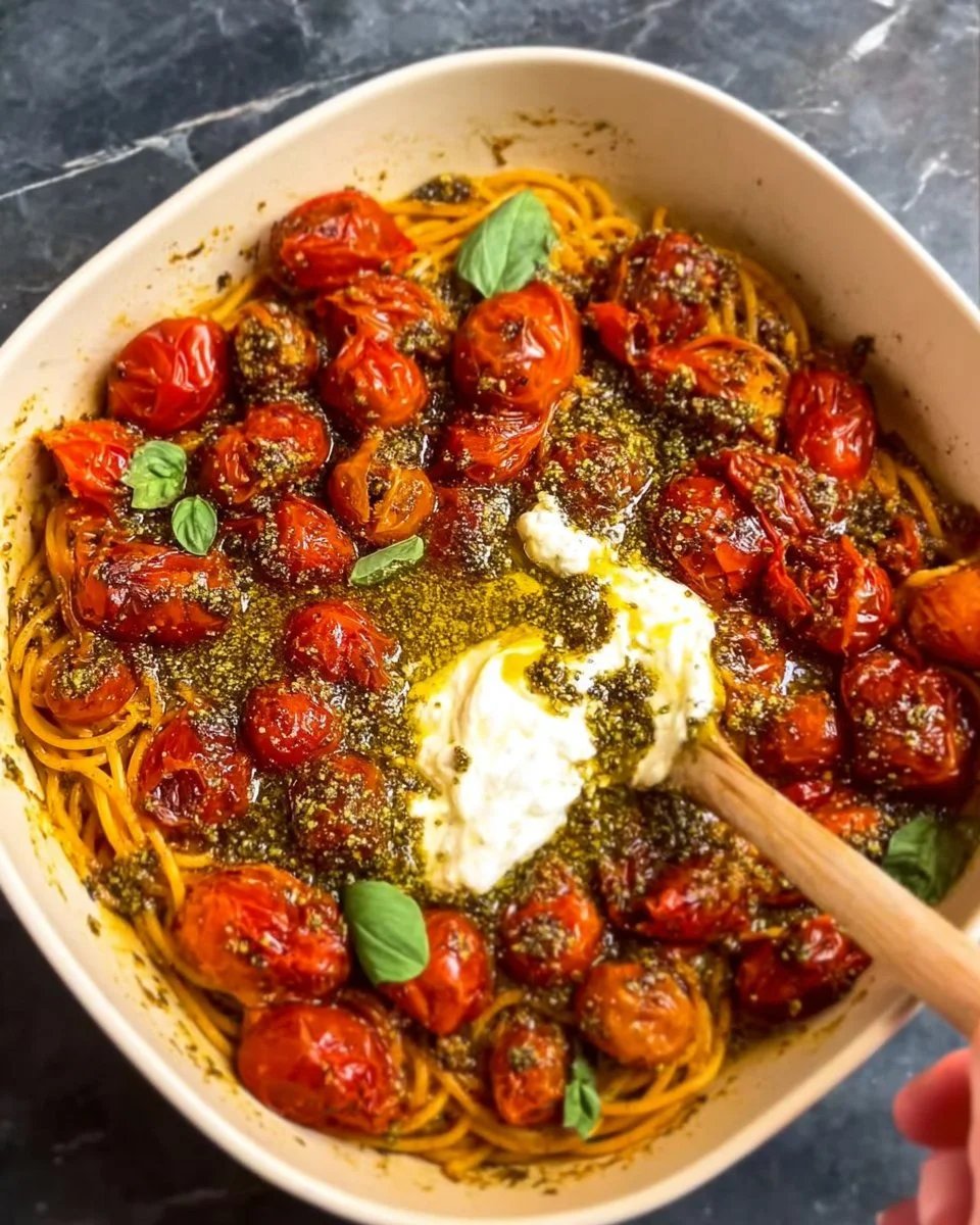 Creamy Roasted Tomato Pesto Spaghetti