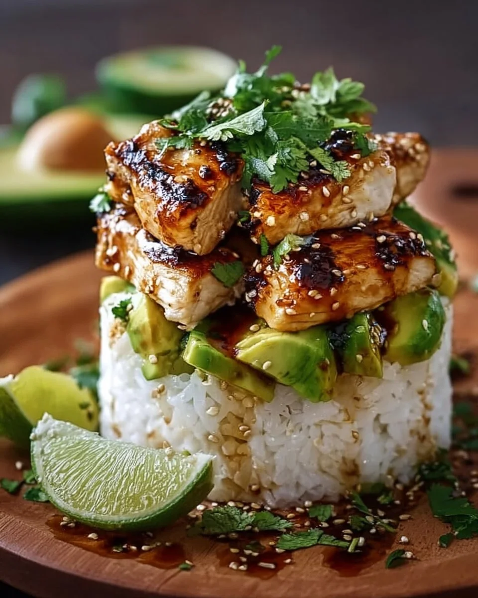 Delicious Honey Lime Chicken & Avocado Rice Stack Recipe