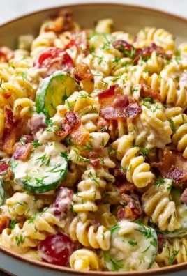 Delicious Dill Pickle Bacon Pasta Salad ready to serve