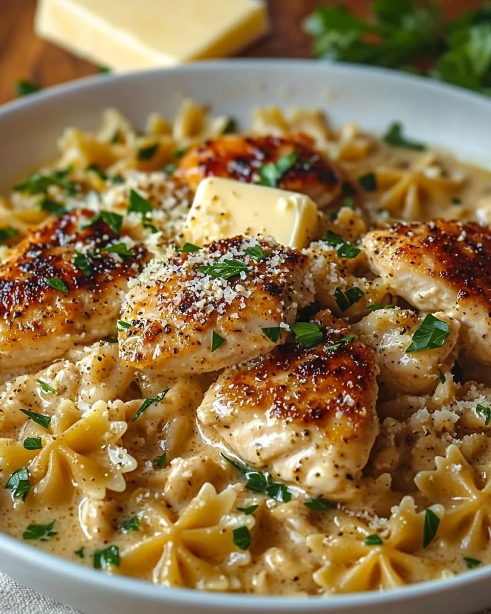 Dreamy Garlic Butter Chicken with Bowtie Pasta