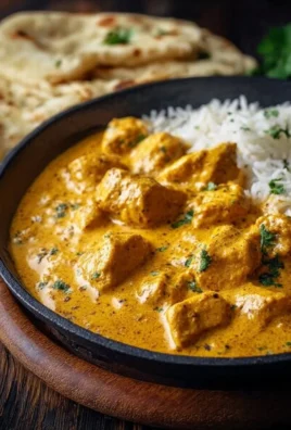 Bowl of easy homemade chicken korma served with flatbread and rice