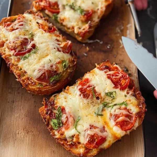 Delicious homemade easy pizza toast topped with cheese and pepperoni