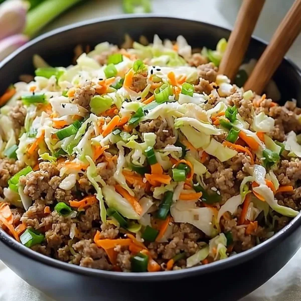 Healthy Egg Roll in a Bowl recipe with fresh vegetables and savory flavors