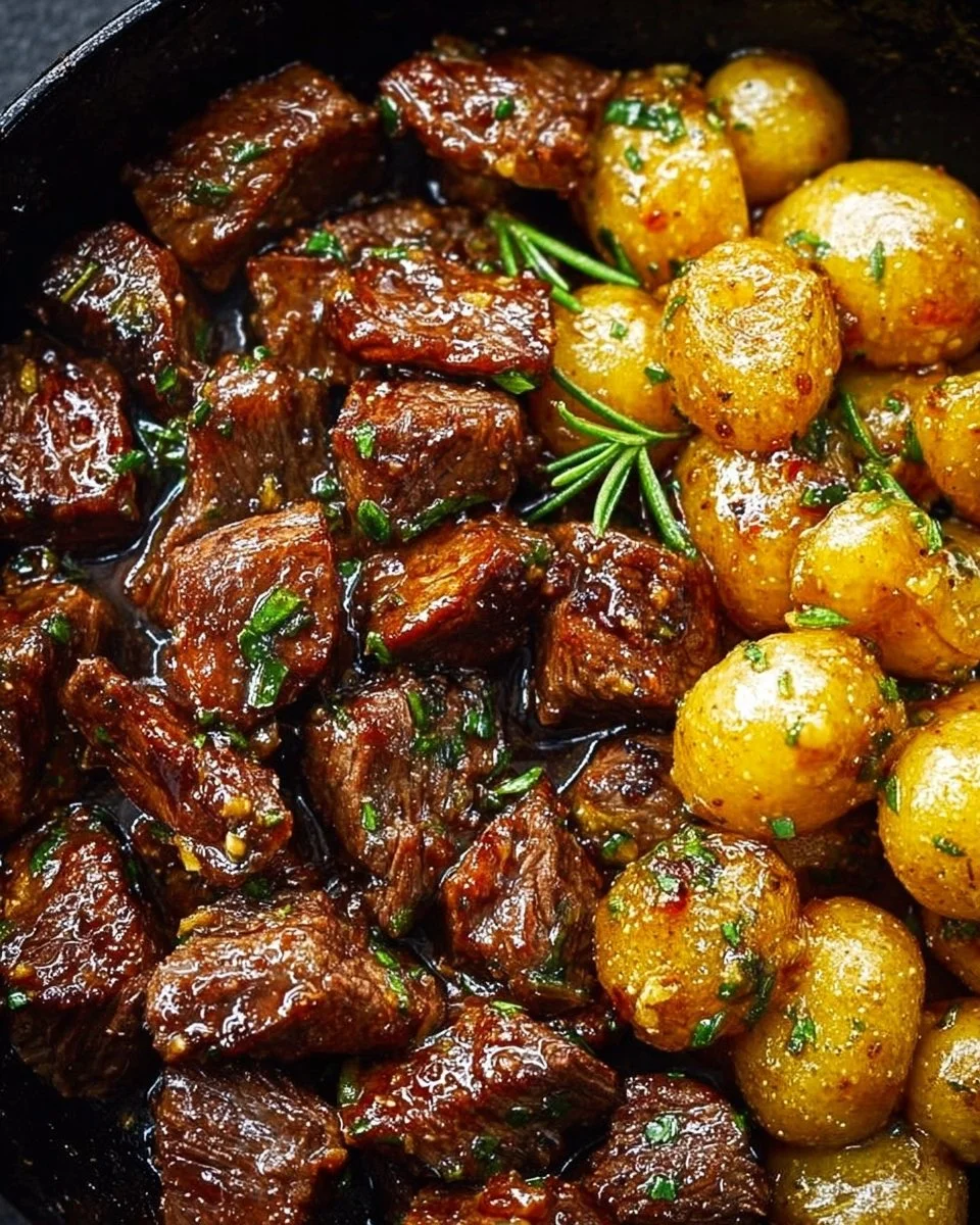 Garlic Butter Beef Bites with Potatoes