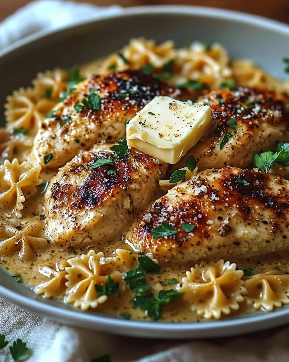 Garlic Butter Chicken with Bowtie Pasta
