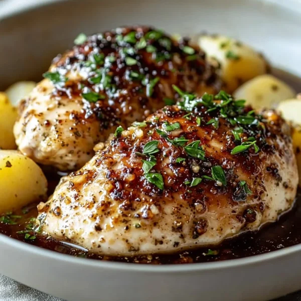 Delicious Garlic Herb Chicken served with fresh herbs and spices.