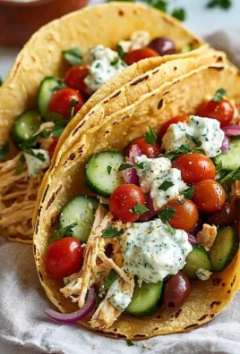 Healthy Mediterranean Chicken Tacos with fresh vegetables and toppings