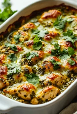 Healthy Salsa Verde Chicken Casserole topped with cilantro and avocado slices