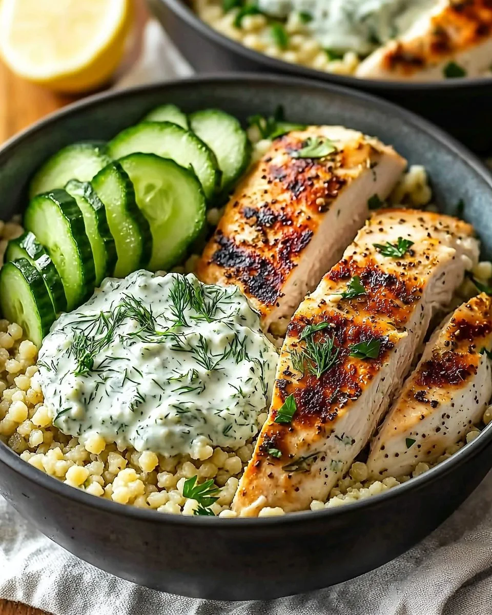 Herbed Chicken and Couscous Bowls with Tzatziki