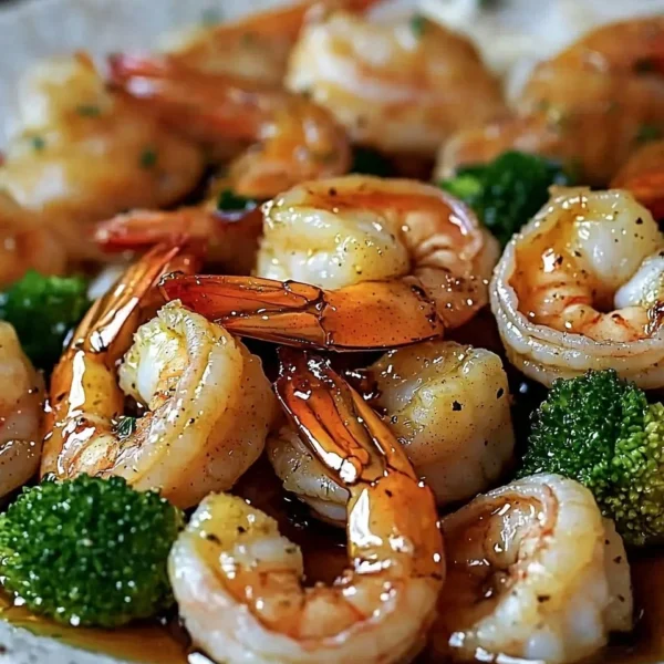 Delicious high-protein honey garlic shrimp served with vegetables