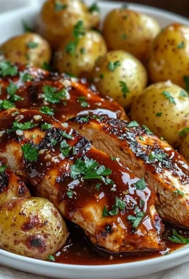 Honey BBQ Chicken served with Garlic Parmesan Potatoes on a plate