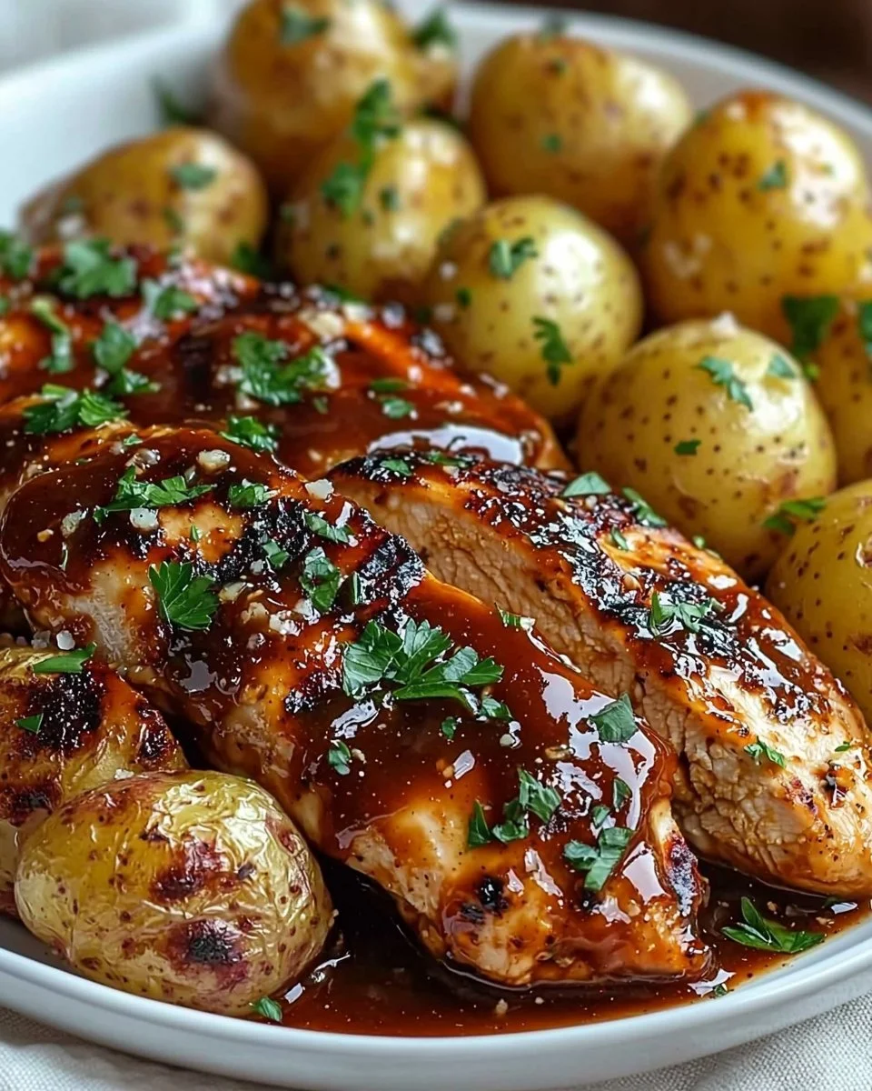 Honey BBQ Chicken with Garlic Parmesan Potatoes