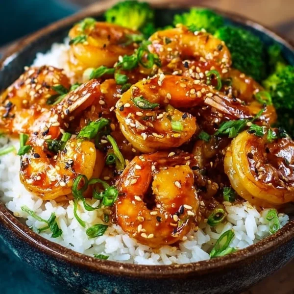 Delicious Honey Garlic Shrimp Bowls garnished with fresh vegetables