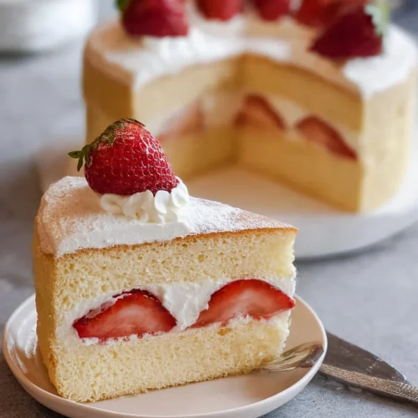 Japanese Strawberry Shortcake featuring fluffy sponge cake and fresh strawberries