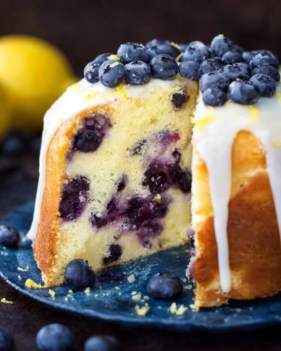Delicious Lemon Blueberry Cake with fresh blueberries and lemon zest