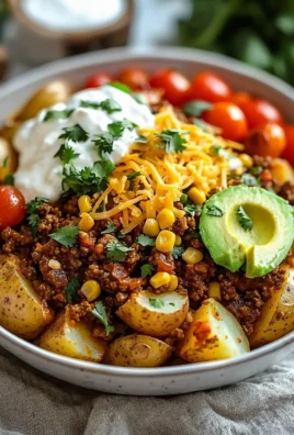 Loaded Potato Taco Bowl topped with fresh ingredients and spices.