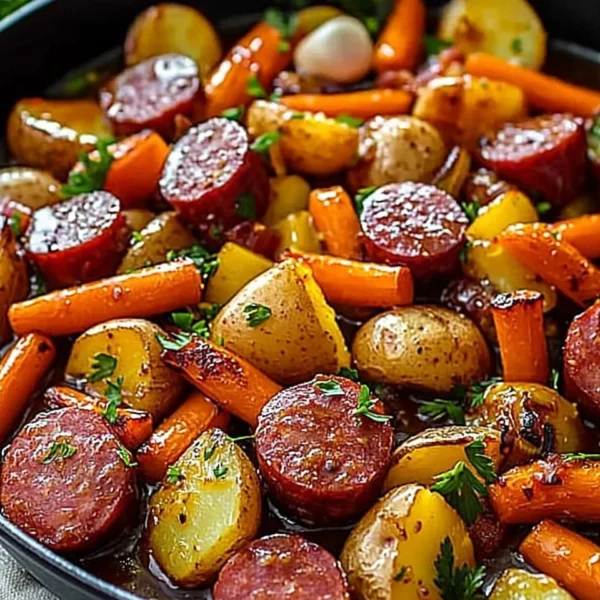 Delicious one-pan honey garlic kielbasa with colorful veggies