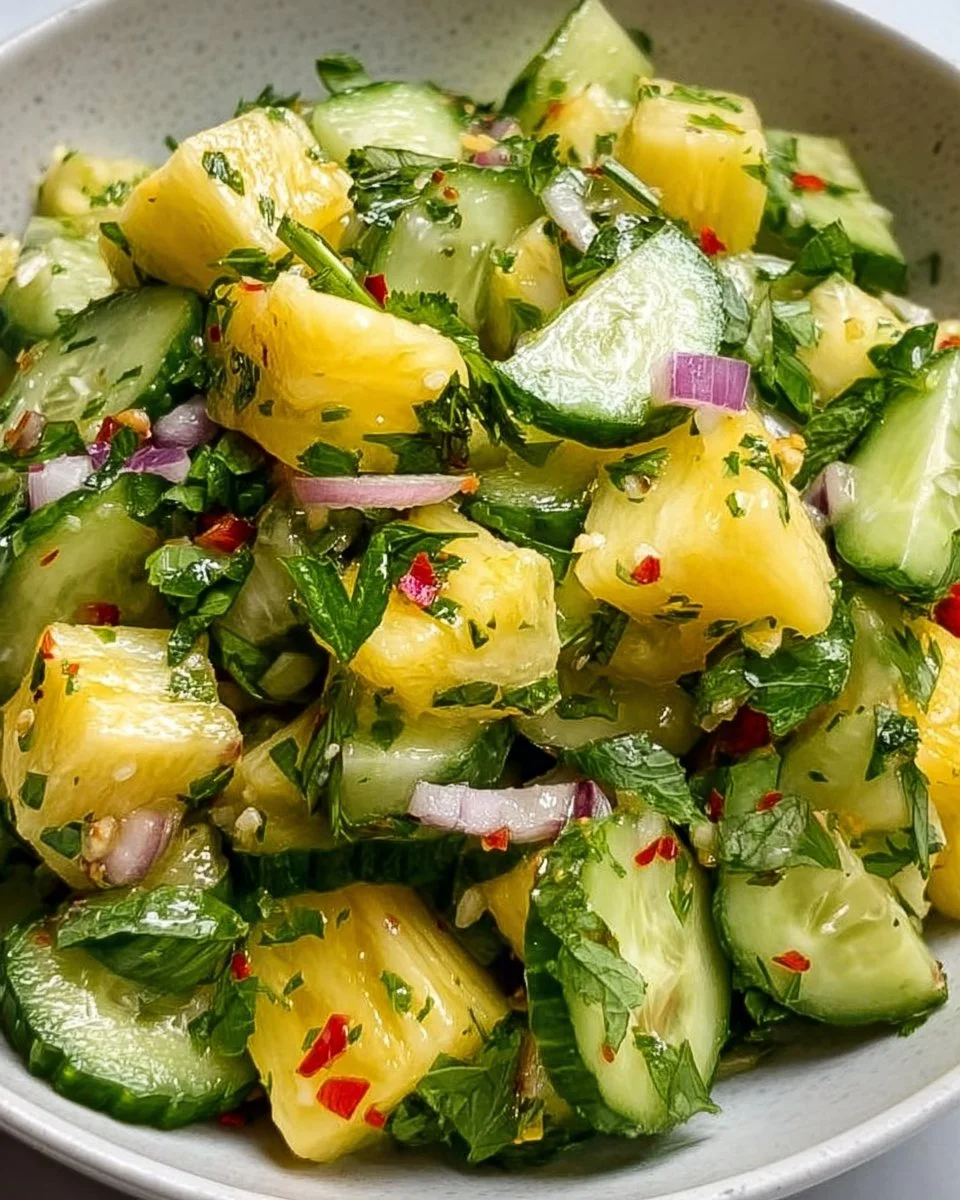 Delicious pineapple cucumber salad with fresh ingredients