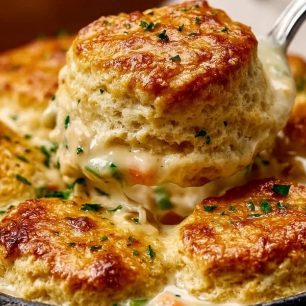 Delicious red lobster biscuit chicken pot pie with crispy topping and hearty filling