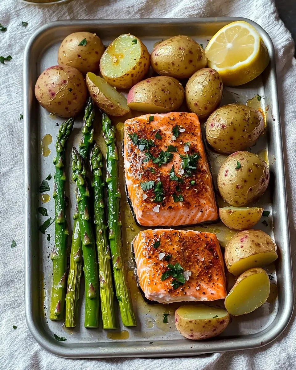 Salmon, Potato, and Asparagus Sheet Pan Meal
