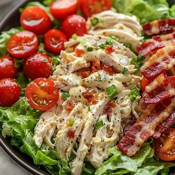 Delicious BLT chicken salad with crispy bacon, fresh lettuce, and juicy chicken
