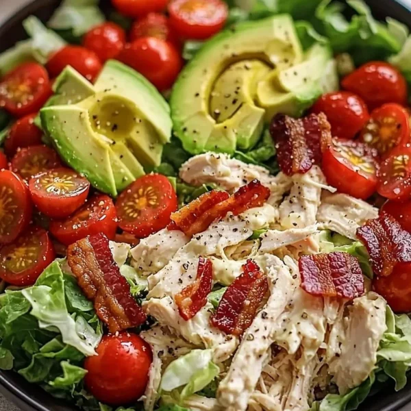 Savory BLT chicken salad featuring bacon, lettuce, and grilled chicken