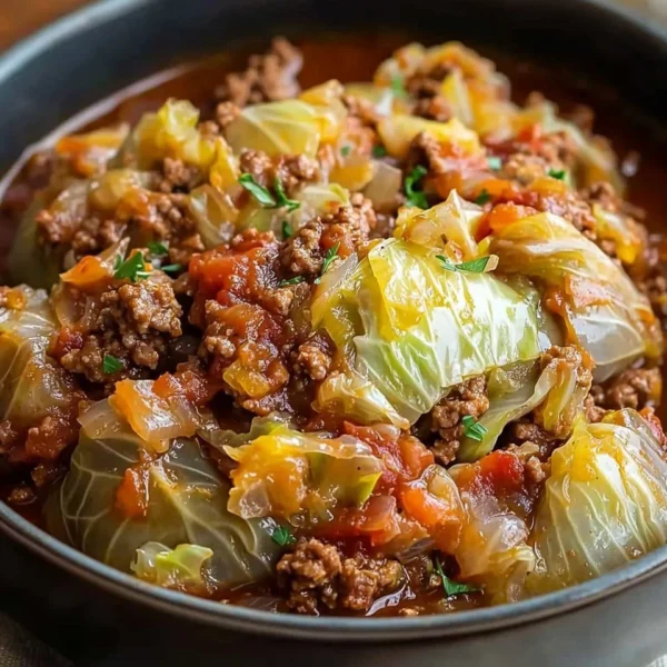 Delicious slow cooker unstuffed cabbage rolls in a pot