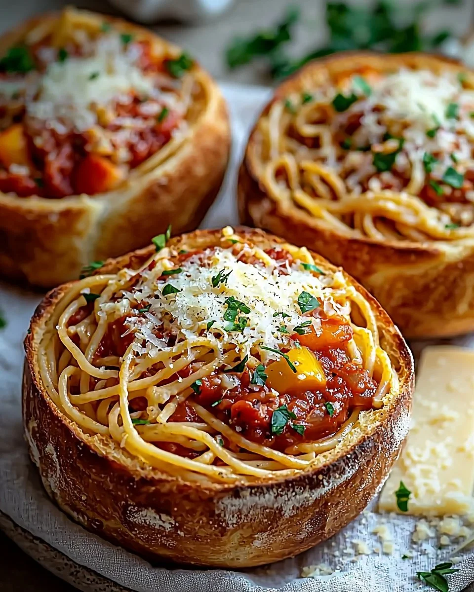 Spaghetti Garlic Bread Bowls