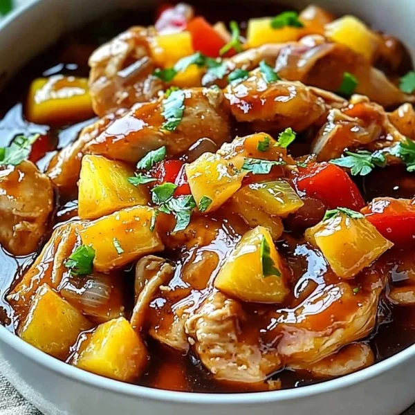 Delicious Sweet Hawaiian Chicken cooked in a crockpot with vibrant flavors.