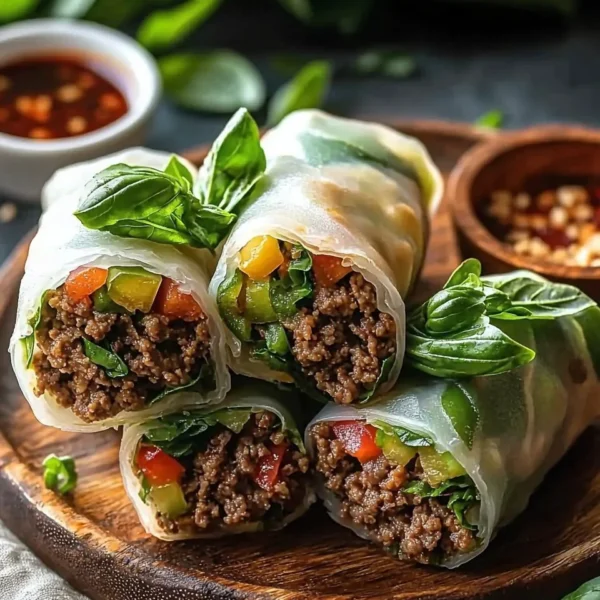 Delicious Thai Basil Beef Rolls made with fresh ingredients for a quick dinner.