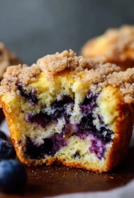Freshly baked bakery-style blueberry muffins with streusel topping