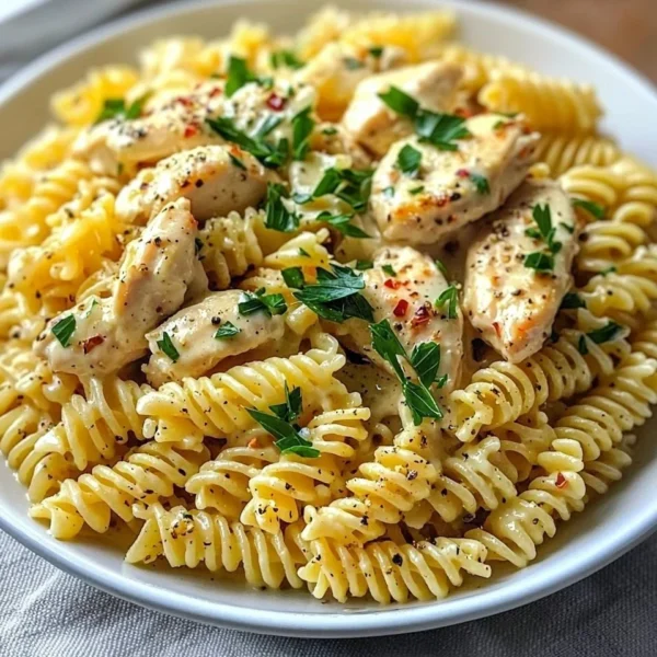 Delicious creamy garlic parmesan chicken pasta served in a bowl