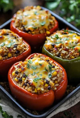 Colorful vegetarian stuffed bell peppers filled with quinoa and vegetables
